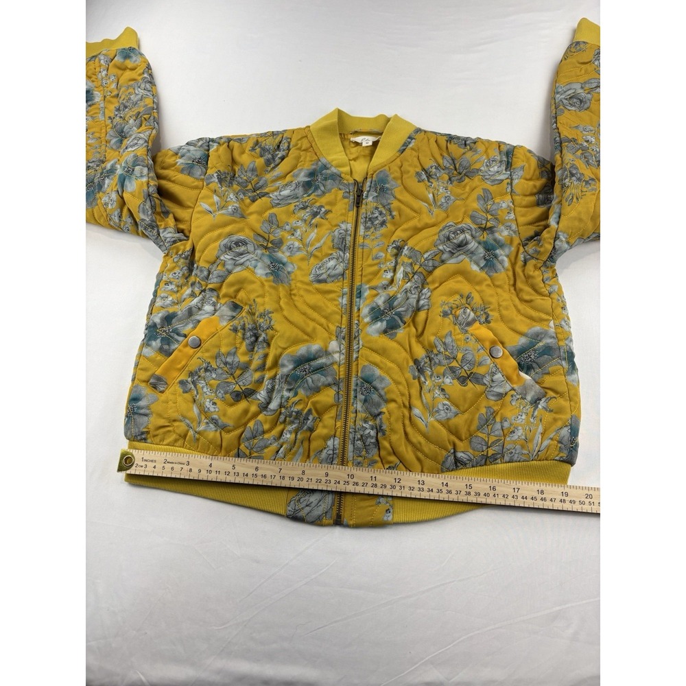 Elan Aubray Quilted Bomber Jacket Floral Print Yellow Gray Full Zip. Women's Med - Picture 11 of 16